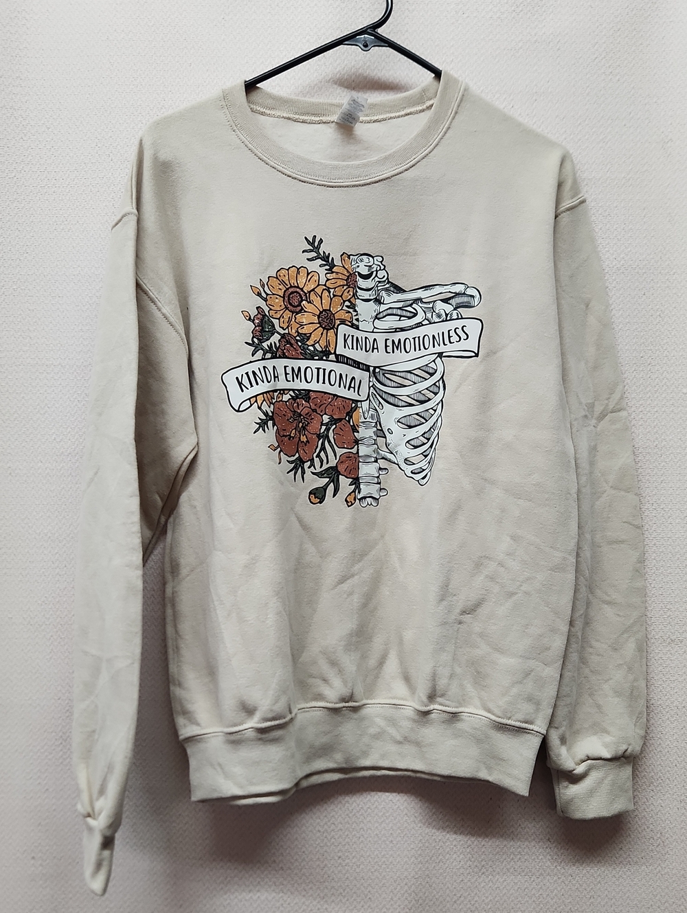 Jerzees Cream Crewneck Sweatshirt with Floral Ribcage Graphic